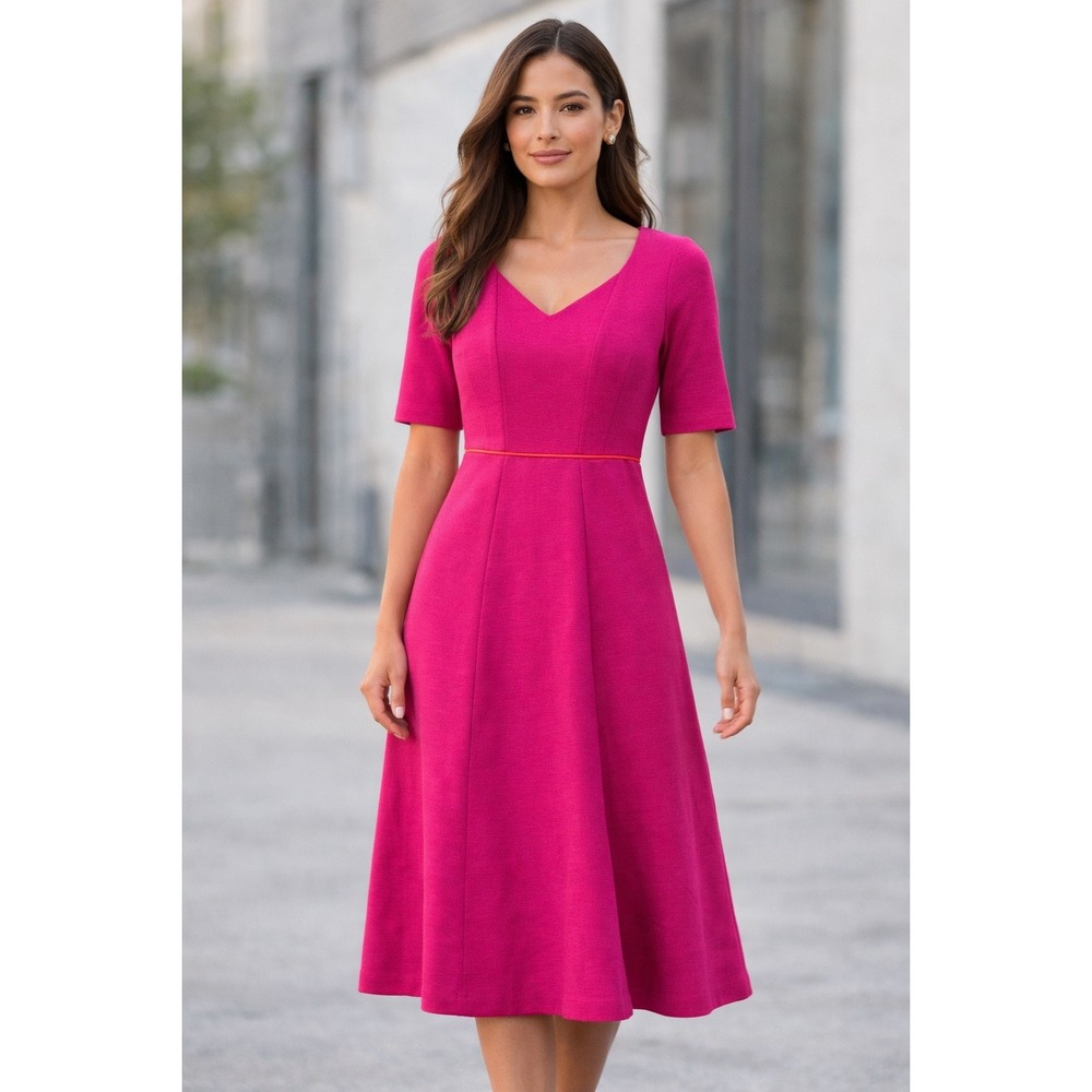 Boden Magenta V-Neck Fit and Flare Midi Dress 6